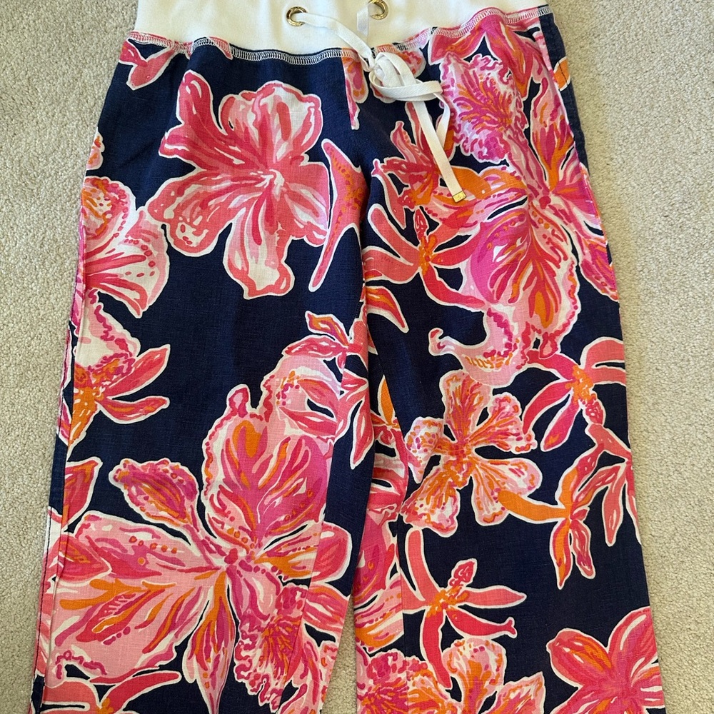 Lilly Pulitzer Bright Navy Via Sunny engineered linen beach pants - Picture 2 of 6